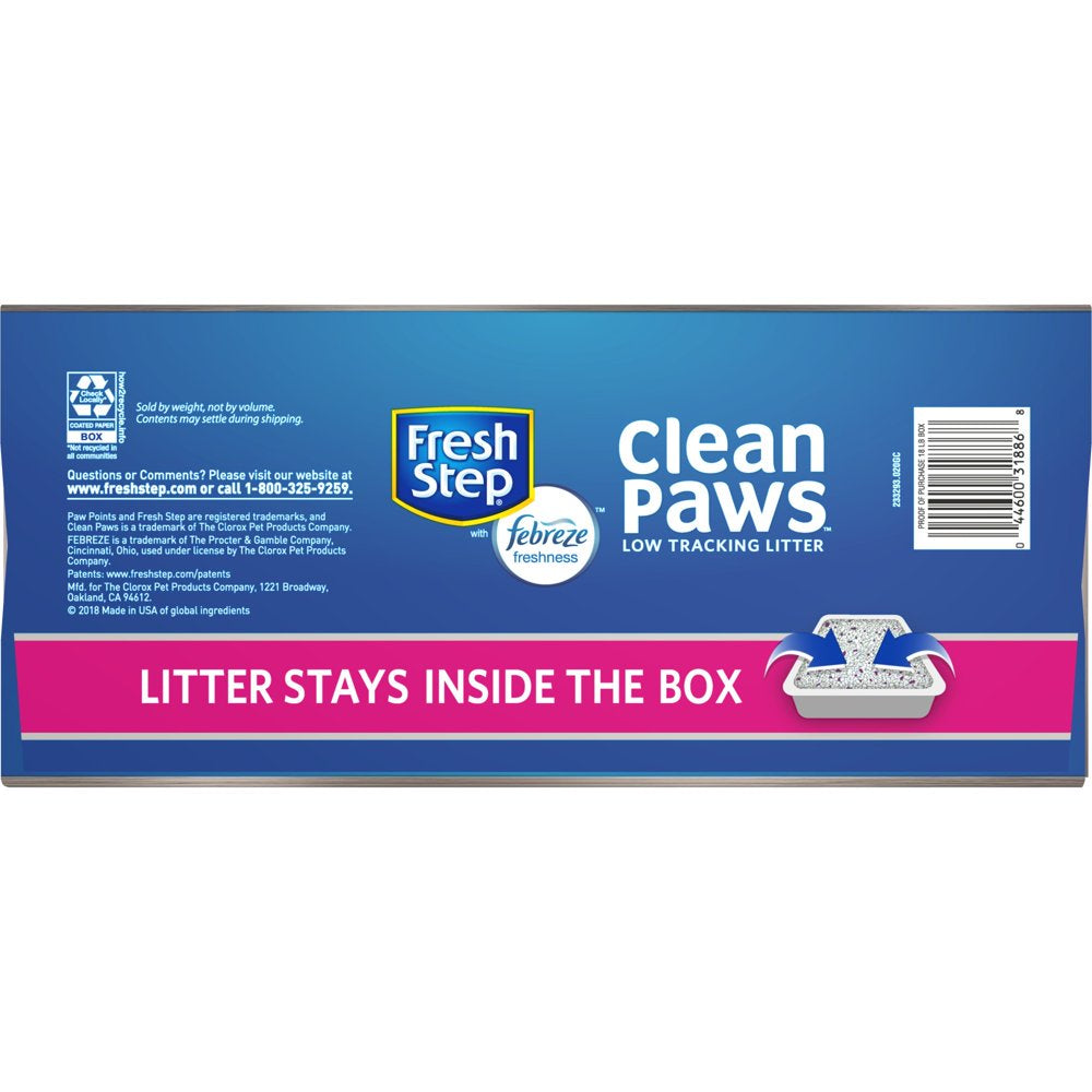 Fresh Step Clean Paws Multi-Cat Scented Litter with the Power of Febreze, Clumping Cat Litter, 18 Lbs Animals & Pet Supplies > Pet Supplies > Cat Supplies > Cat Litter The Clorox Company