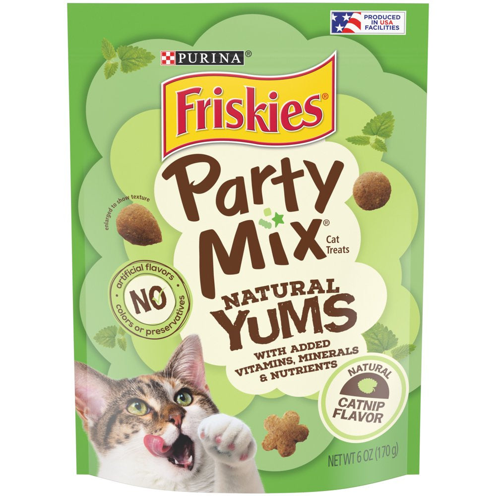 Friskies , Natural Cat Treats, Party Mix Natural Yums Catnip Flavor, 2.1 Oz. Pouch Animals & Pet Supplies > Pet Supplies > Cat Supplies > Cat Treats Nestlé Purina PetCare Company 6 oz. 6