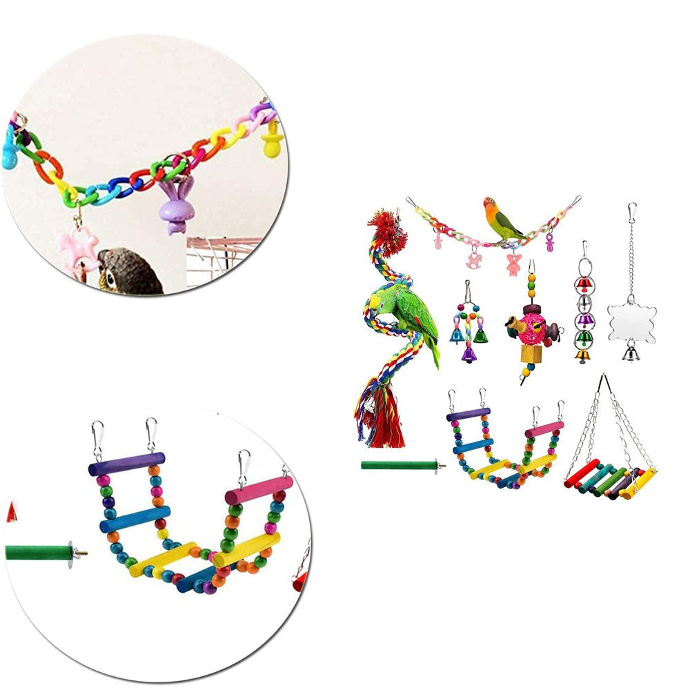 Bird Parrot Swing Chewing Toys,9 Pack Bird Cage Toys- Hanging Swing Ropes Hammock Swing Toy Parrot Ladders Swing Hanging Bell Bird Stand Perch Bird Mirror for Small Bird Animals & Pet Supplies > Pet Supplies > Bird Supplies > Bird Ladders & Perches KOL PET