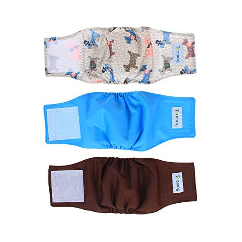Teamoy Reusable Wrap Diapers for Male Dogs, Washable Puppy Belly Band Pack of 3 (XS, 7"-9" Waist, Light Blue+ Dogs+Coffee) Animals & Pet Supplies > Pet Supplies > Dog Supplies > Dog Diaper Pads & Liners Damero INC