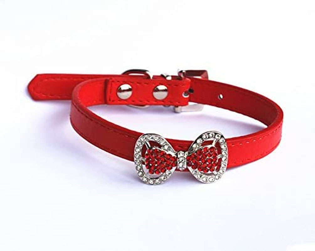 PETFAVORITES Leather Rhinestone Bow Tie Pet Cat Dog Collar Necklace Jewelry for Small Dogs Girl Kitten Puppy Teacup Chihuahua Yorkie Clothes Costume Outfits (5.9 to 8.2-Inch, Purple) Animals & Pet Supplies > Pet Supplies > Dog Supplies > Dog Apparel PETFAVORITES Red Neck Size: 10.7" - 13"