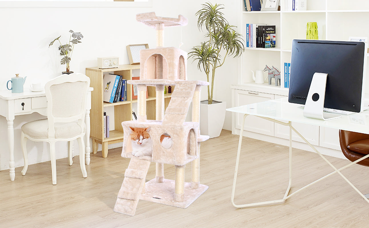CUPETS Cat Tree Pet Furniture 56" Cat Condo with House,Cat Scratching Post Indoor for Kittens and Cats Animals & Pet Supplies > Pet Supplies > Cat Supplies > Cat Furniture Automart
