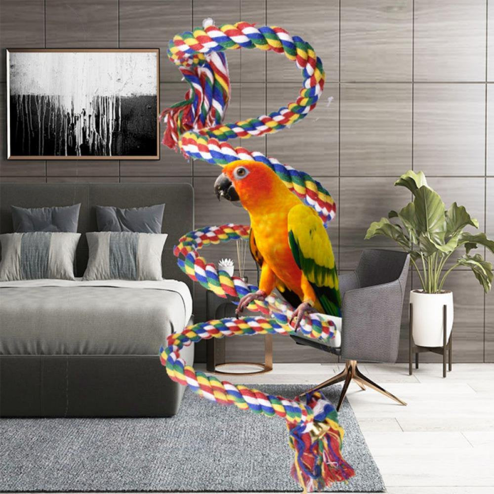 Bird Rope Perch Comfy Cotton Spiral Bungee Swing Climbing Standing Ladder for Bird Cage Parrot Toy with Bell Animals & Pet Supplies > Pet Supplies > Bird Supplies > Bird Ladders & Perches Pujing   