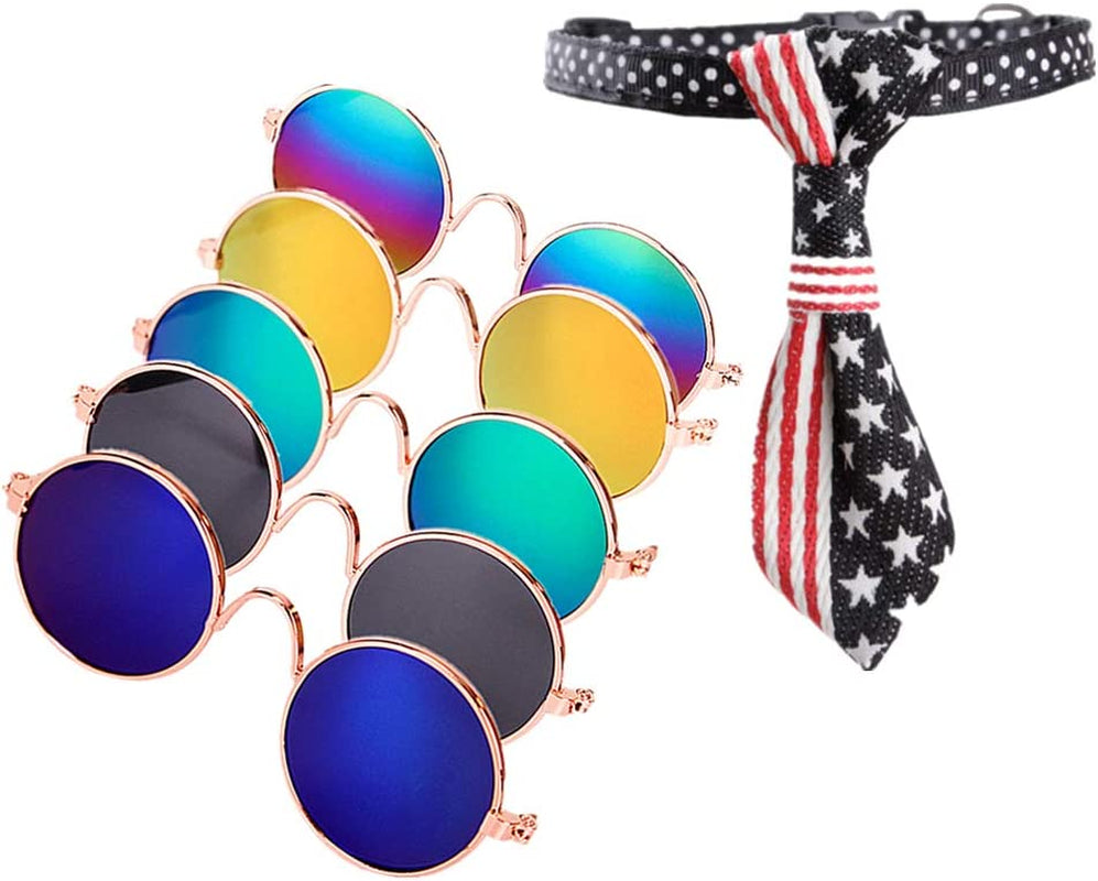 DPLUS Cool Stylish and Funny Cute Pet Sunglasses Pet Goggles - Glasses Set of 5 - Classic Retro Circular Metal Prince Sunglasses for Cat,Chihuahua or Small Dogs (Classic Retro) Animals & Pet Supplies > Pet Supplies > Dog Supplies > Dog Apparel Dplus with tie