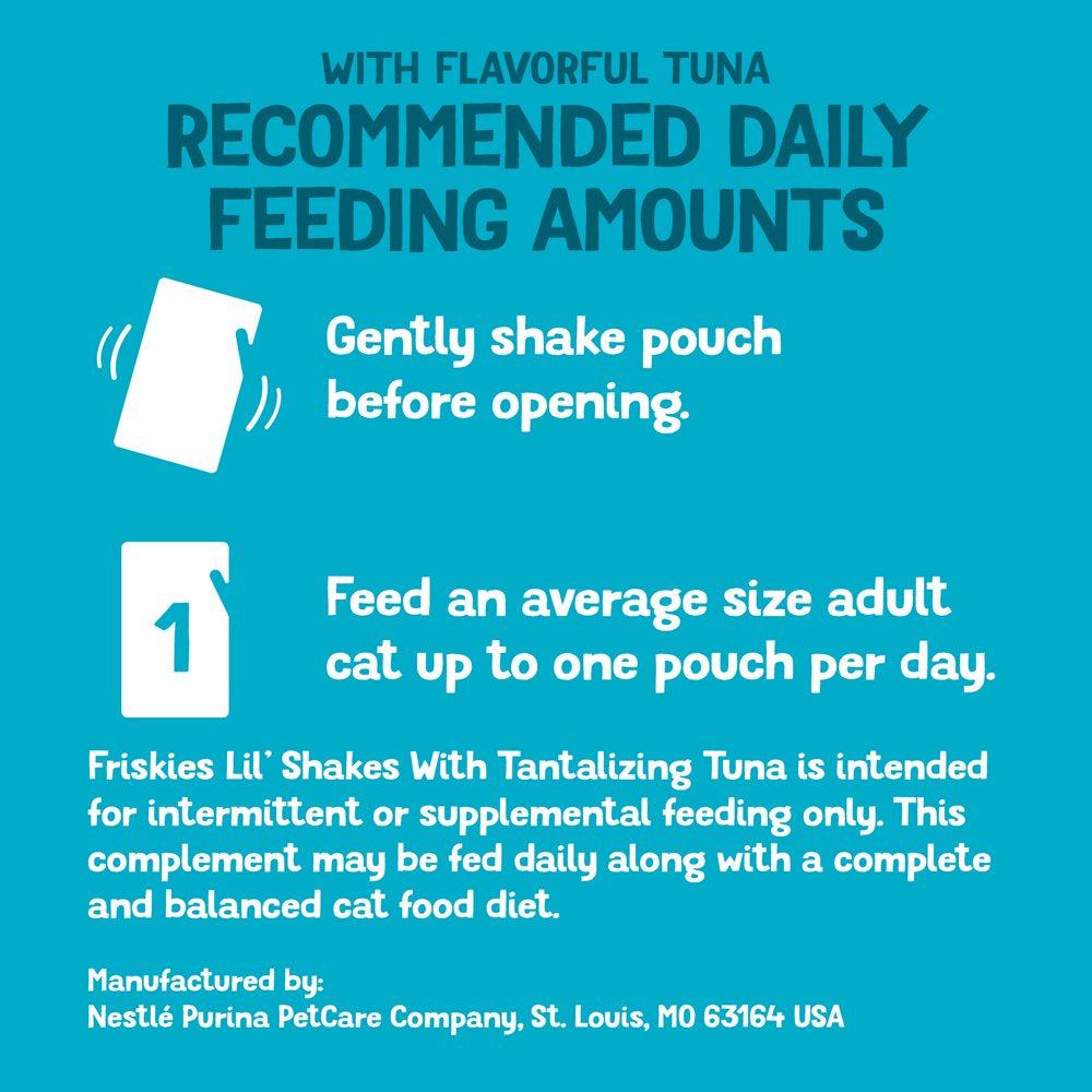 Friskies Lil' Shakes with Tantalizing Tuna Lickable Wet Puree Cat Food Topper, 1.55 Oz. Pouch Animals & Pet Supplies > Pet Supplies > Cat Supplies > Cat Treats Nestlé Purina PetCare Company