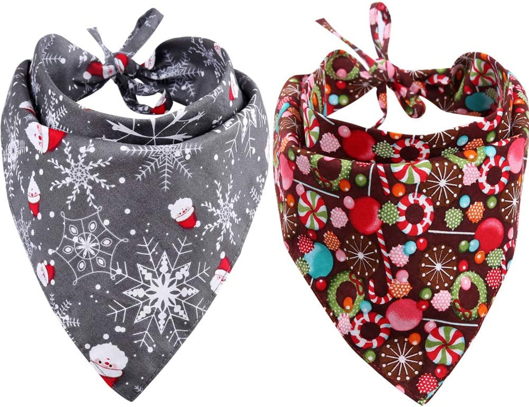 2 Pack Christmas Dog Bandana Reversible Triangle Bibs Scarf Accessories for Dogs Cats Pets Animals Animals & Pet Supplies > Pet Supplies > Dog Supplies > Dog Apparel KZHAREEN Pattern 2 Small