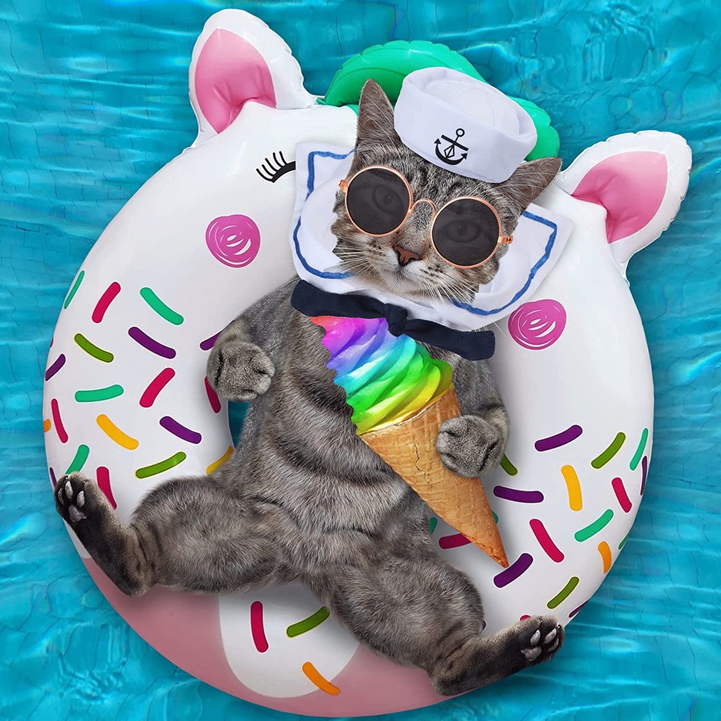 Beesmile Pet Sailor Costume Set Cat Captain Sailor Hat Scarf Sunglasses Navy Outfit for Holiday Halloween Pet Cosplay Animals & Pet Supplies > Pet Supplies > Dog Supplies > Dog Apparel BeeSmile