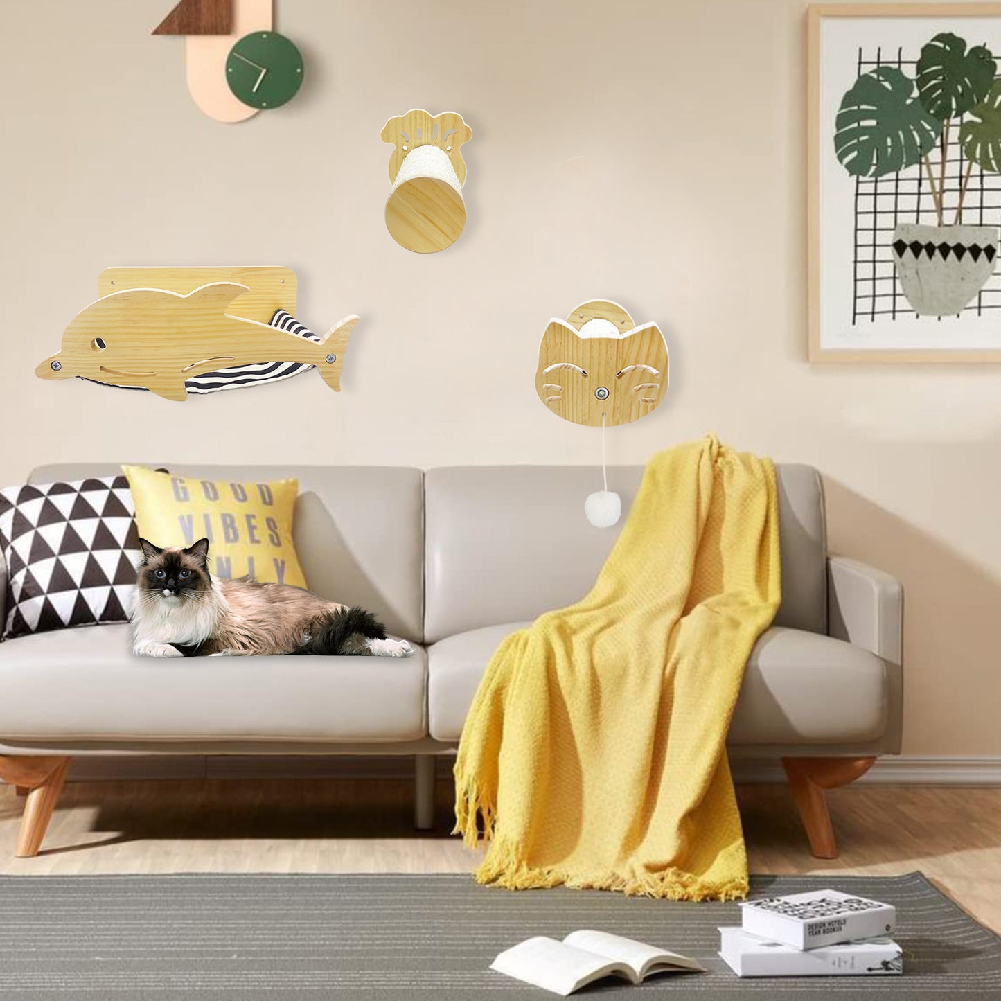 Arkham Pet Cat Hammock Wall Mounted Cat Shelf, Set of 3 Modern Cat Bed & Furniture for Large Cats or Kitty, Hanging Sisal Rope Grinding Claws Toy Animals & Pet Supplies > Pet Supplies > Cat Supplies > Cat Beds Arkham Pet