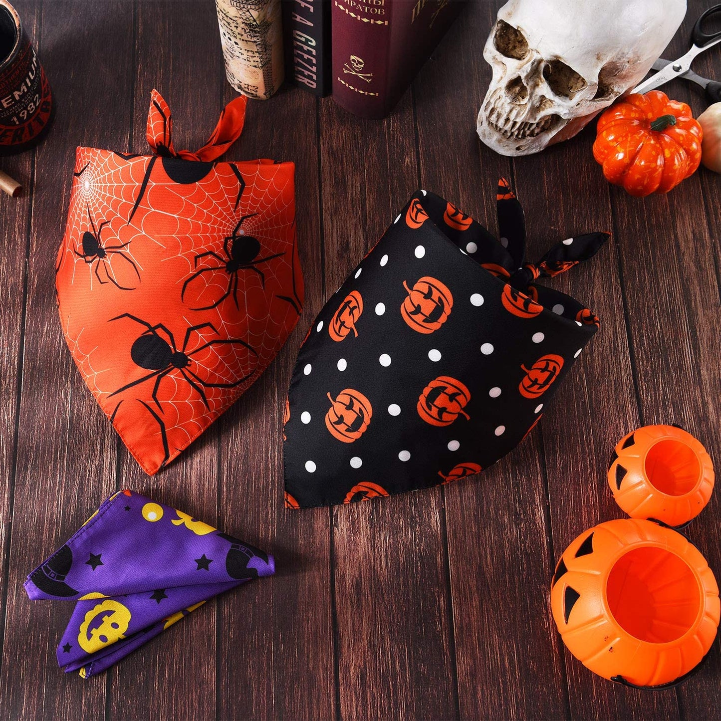 3 Pieces Pet Bandanas Halloween Dog Scarf Triangle Bandana Bibs with Pumpkin Spider Witch Hat Printed for Halloween Pet Costume Accessories Decoration Animals & Pet Supplies > Pet Supplies > Dog Supplies > Dog Apparel Frienda