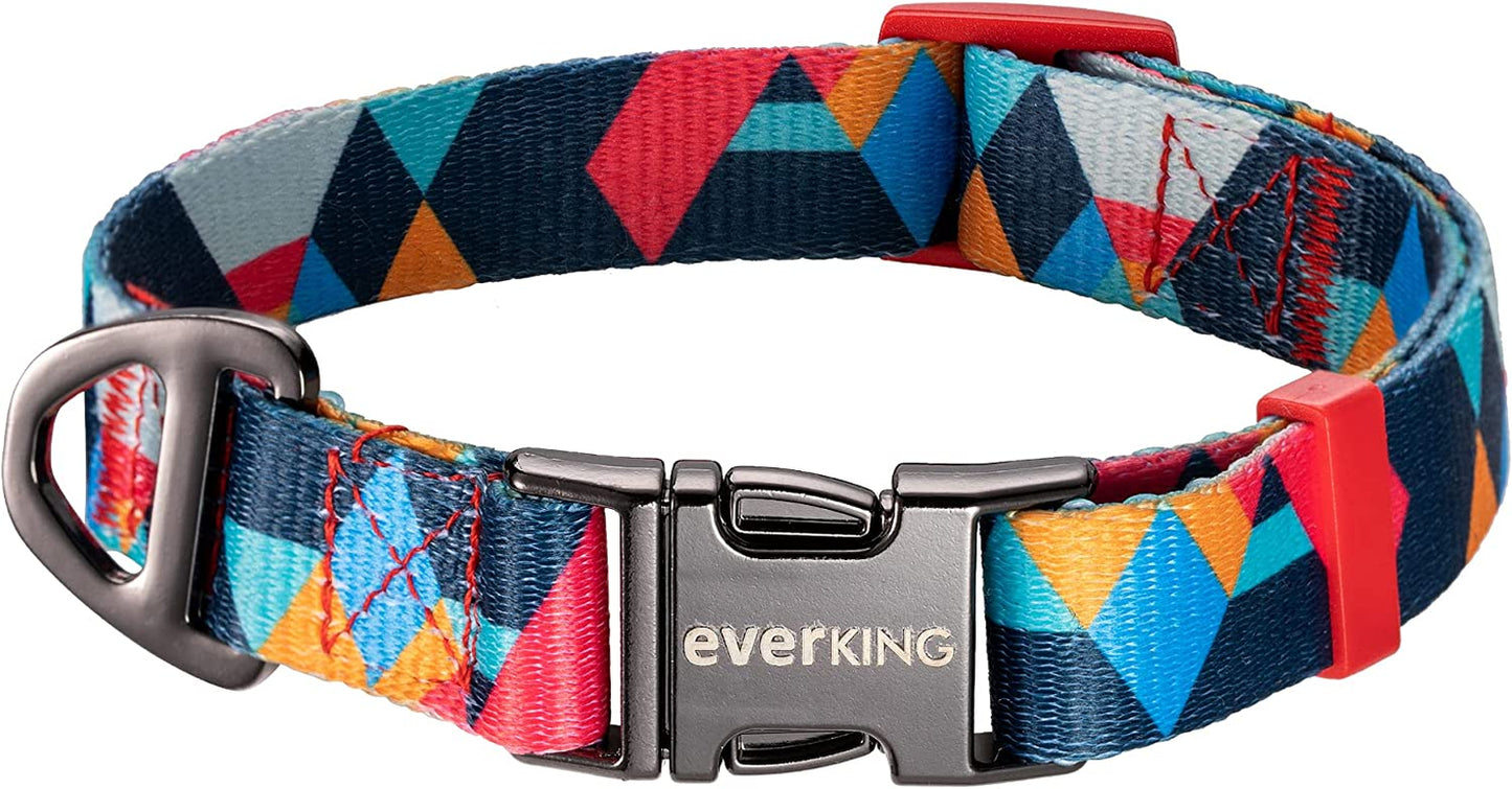 EVERKING Dog Collar Soft Comfortable Poleyster with Safety Locking Buckle Adjustable for Small Medium Large Dogs and Cats Geometry Pattern for Outdoor Traning Walking Running Camping (Volcano, M) Electronics > GPS Accessories > GPS Cases EVERKING Firework S - Width 3/5” x (9”-15”) 