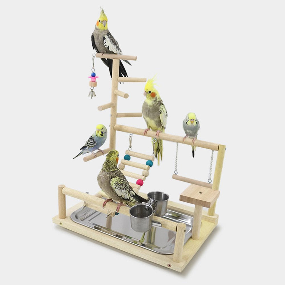 Heroneo Wood Perch Gym Playpen Ladder with Feeder Cups for Lovebirds Parakeet Cage Gift for Bird Lover Easy to Use Clean Durable Animals & Pet Supplies > Pet Supplies > Bird Supplies > Bird Gyms & Playstands Heroneo   