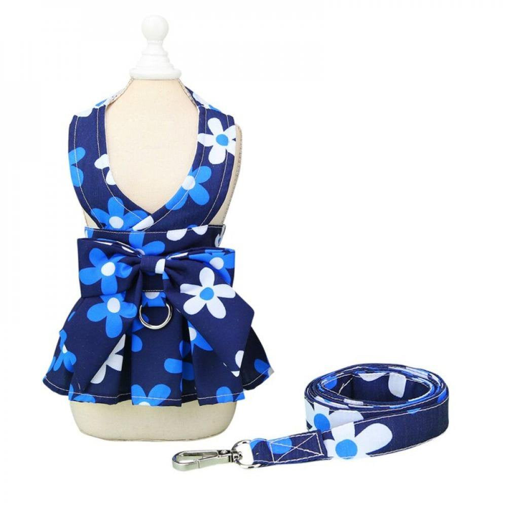Monfince Dog Harness Dress with Leash Set, Princess Dog Vest for Small Dog Girl, Floral Puppy Dresses with Ring, Pet Clothes Doggie Outfits Cat Apparel, M Animals & Pet Supplies > Pet Supplies > Cat Supplies > Cat Apparel Monfince XL Blue Skirt