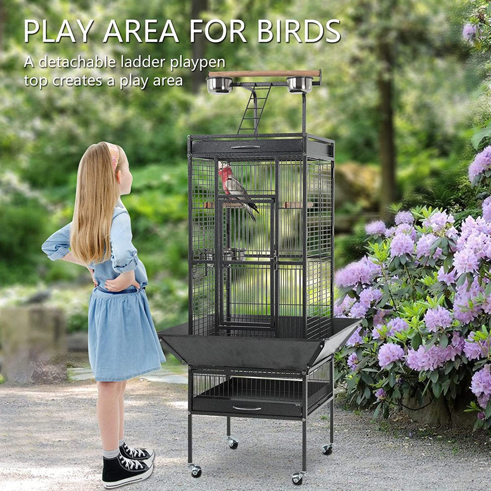 Bestpet 61-Inch Wrought Iron Large Bird Cage with Play Top and Rolling Stand Parrot Cage Bird Cages Animals & Pet Supplies > Pet Supplies > Bird Supplies > Bird Cages & Stands BestPet   
