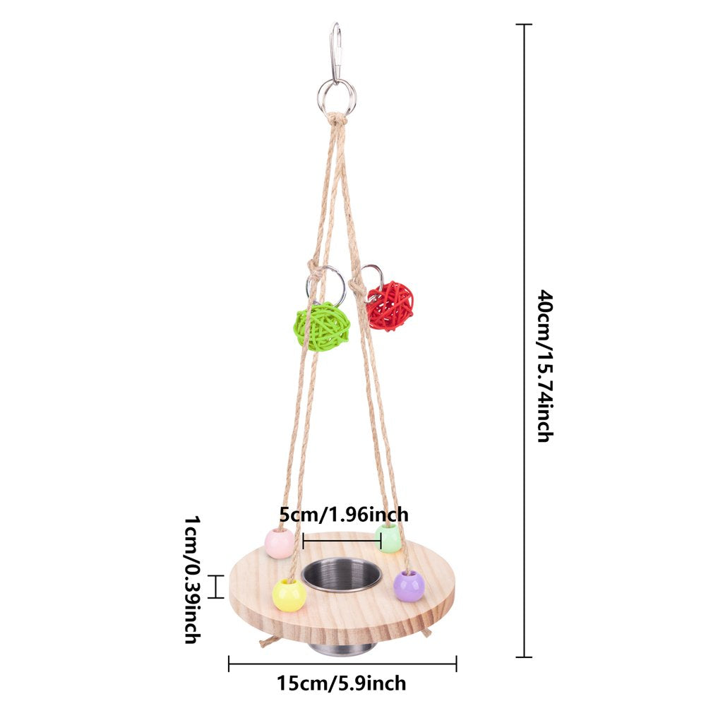Meidiya Parrot Swing Stand with Bird Water Feeder,Hanging Natural Wooden Bird Stands with Stainless Steel Birdcage Food Bowls,Perch Toys for Pet Parakeet Cockatiel Conure Parrot Animals & Pet Supplies > Pet Supplies > Bird Supplies > Bird Cages & Stands Meidiya