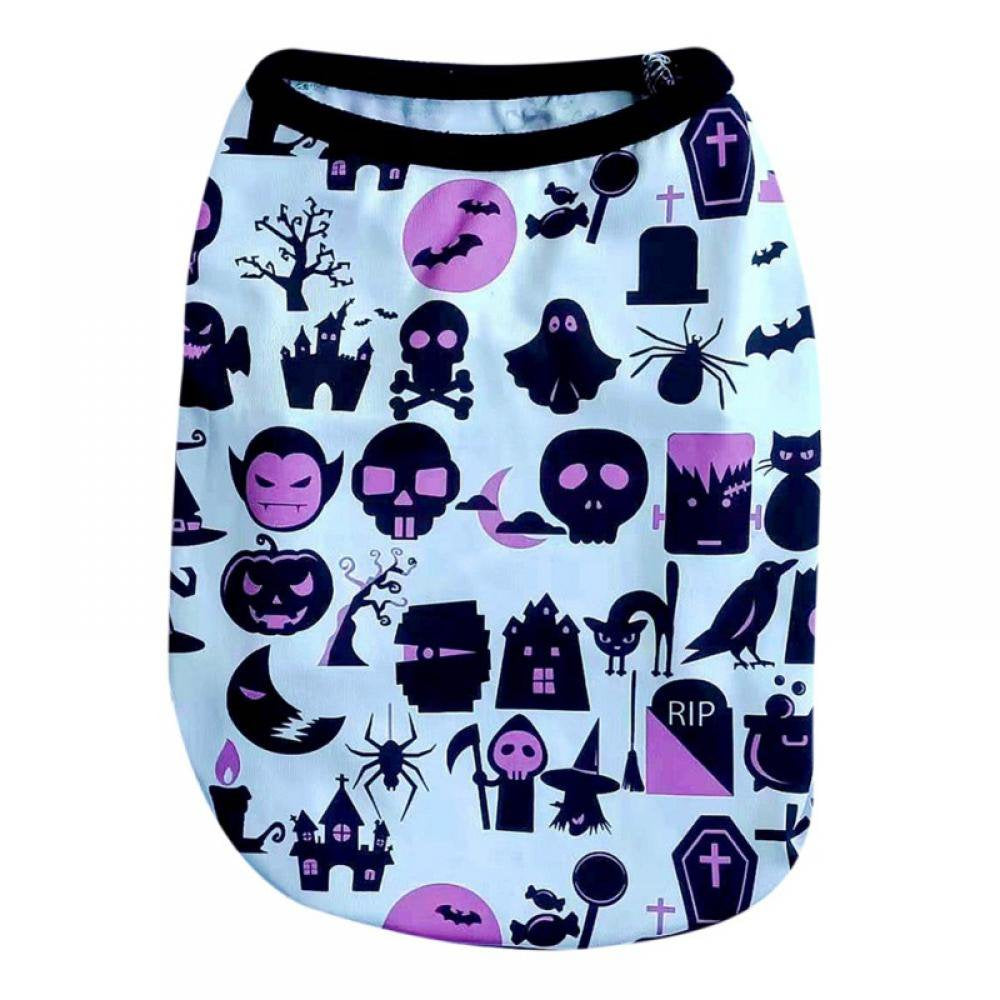 Halloween Pet Puppy Shirt Small Dog Cat Doggie Clothes Dress Vest T Shirt Apparel Skull Print Doggy Sweatshirt XS-XL Animals & Pet Supplies > Pet Supplies > Cat Supplies > Cat Apparel AVAIL S Purple