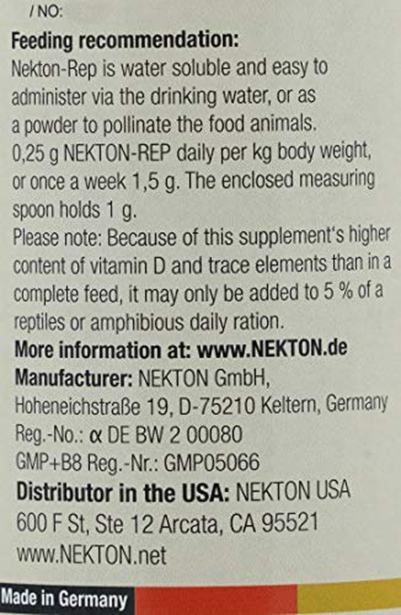 Nekton-Rep Vitamin Mineral Supplement for Reptiles and Amphibians, 75Gm Animals & Pet Supplies > Pet Supplies > Reptile & Amphibian Supplies > Reptile & Amphibian Food Nekton