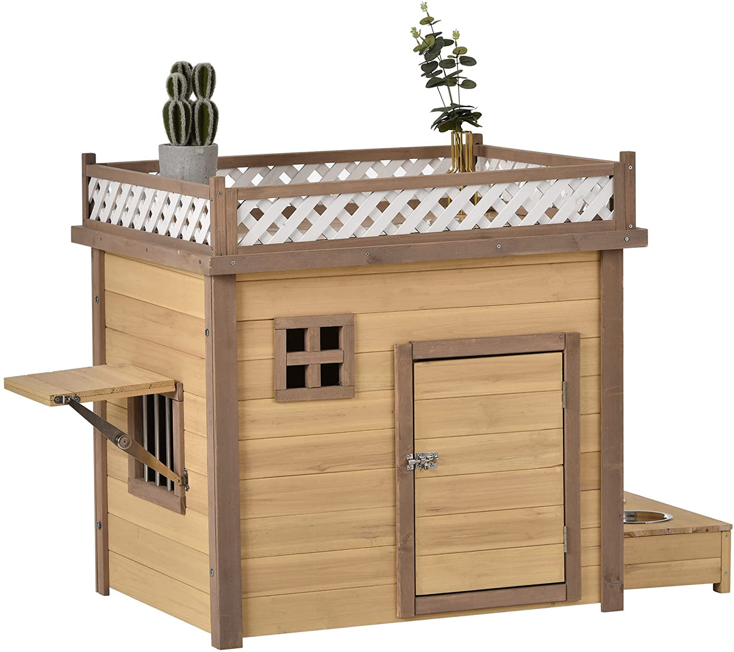 Dicoly Wooden Dog House, Outdoor & Indoor Dog Crate, Puppy Shelter Kennel with Flower Stand/Plant Stand/ Wood Feeder Animals & Pet Supplies > Pet Supplies > Dog Supplies > Dog Houses Dicoly