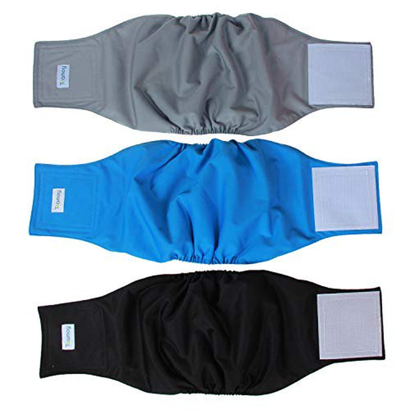 Teamoy Reusable Wrap Diapers for Male Dogs, Washable Puppy Belly Band Pack of 3 (L2, 20"-24" Waist, Black+ Gray+ Lake Blue) Animals & Pet Supplies > Pet Supplies > Dog Supplies > Dog Diaper Pads & Liners Damero INC