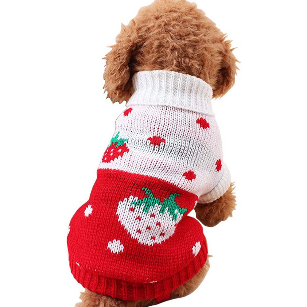 Jecikelon Pet Dog Sweaters Classic Knitwear Turtleneck Winter Warm Puppy Clothing Cute Strawberry and Heart Doggie Sweater (Pink, Xx-Small) Animals & Pet Supplies > Pet Supplies > Dog Supplies > Dog Apparel Jecikelon S Red1