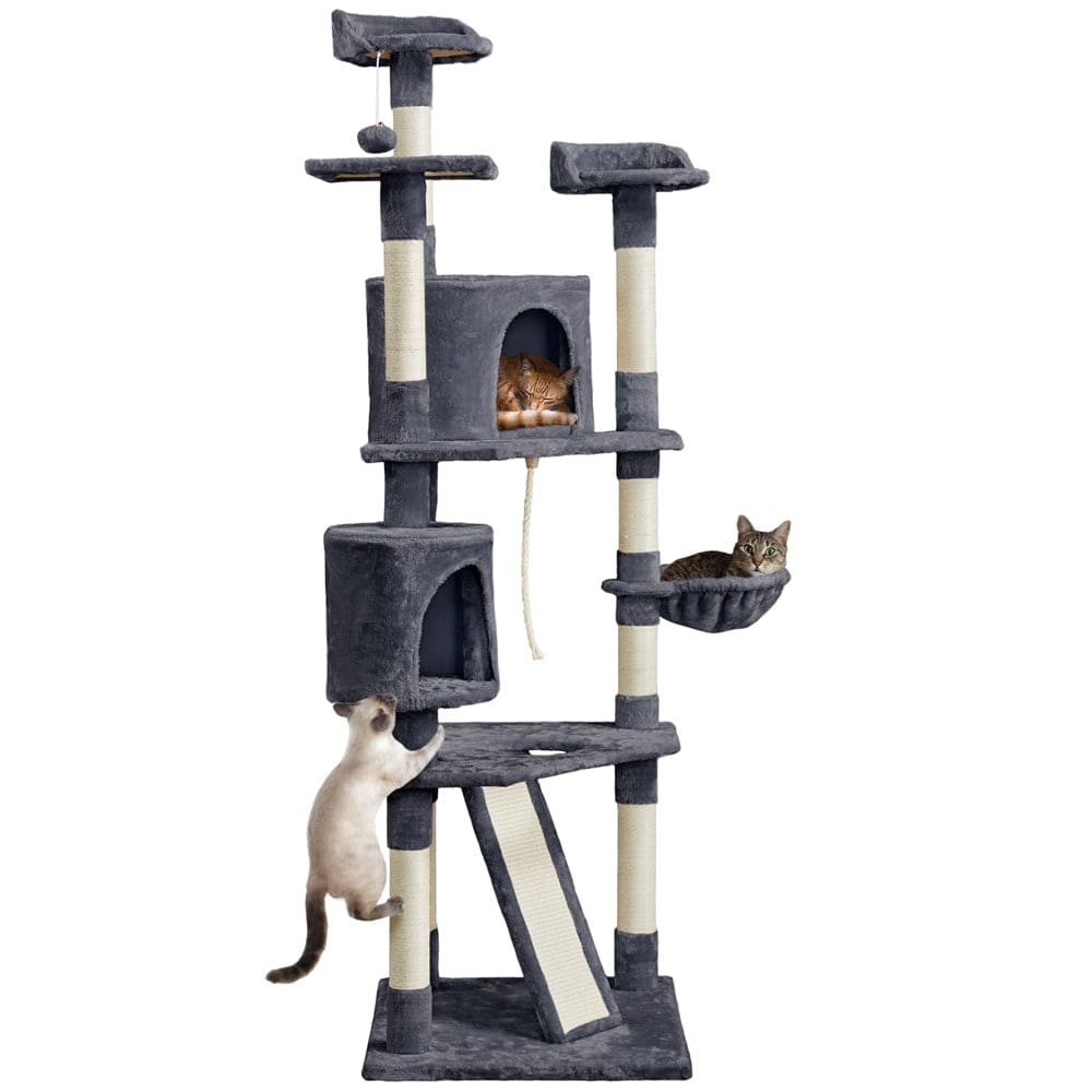79" Multi-Level Cat Trees Cat Condo Furniture with Mouse Toy and Scratching Post, Dark Gray/Beige Animals & Pet Supplies > Pet Supplies > Cat Supplies > Cat Furniture Easyfashion Dark Gray