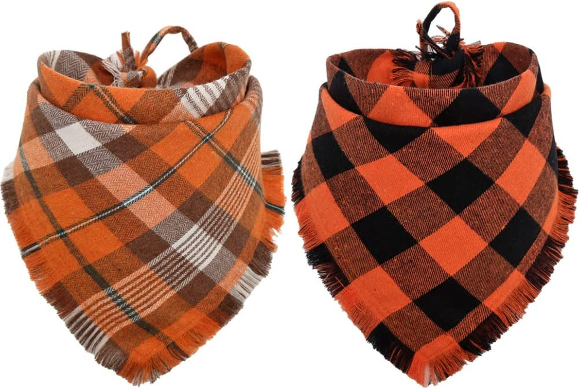 Fall Dog Bandana Autumn Thanksgiving Plaid Reversible Triangle Bibs Scarf Accessories for Dogs Pets Animals & Pet Supplies > Pet Supplies > Dog Supplies > Dog Apparel KZHAREEN Pattern 1 Small