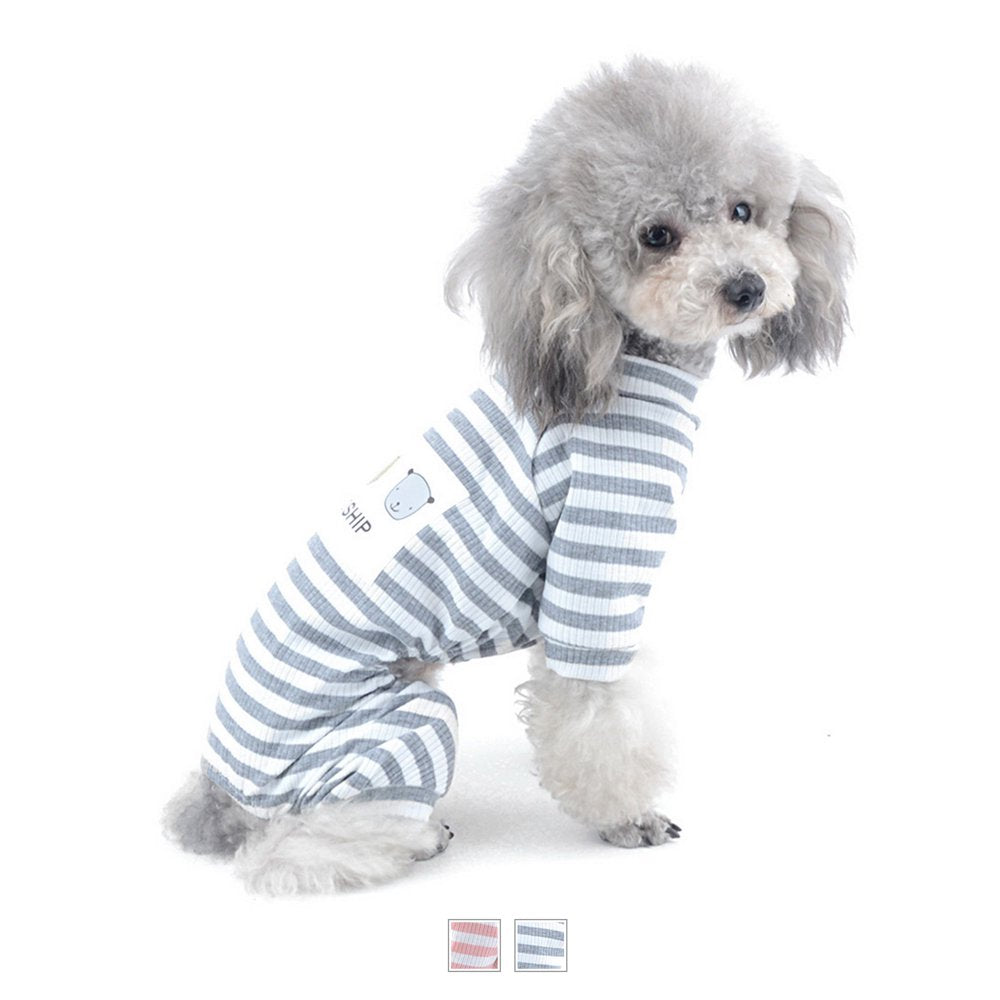 SELMAI Pet Shirts Puppy Stripe Pajamas for Small Medium Dogs Soft Cotton Outfit Cat Apparel Doggy Pyjamas PJS Clothes for Yorkie Chihuahua Jumpsuit Sleepwear Boys All Seasons Animals & Pet Supplies > Pet Supplies > Dog Supplies > Dog Apparel SELMAI M Gray