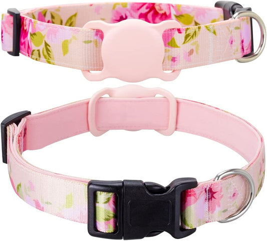 Airtag Cat Collar, Animire Soft Neoprene Padded Air Tag Collar for Extra Small Dogs, Polyester Puppy Pet Collar with Silicone Airtag Case Holder Accessories, 8"-12" Neck Electronics > GPS Accessories > GPS Cases Animire Pink Rose M: 13''-22'' neck 