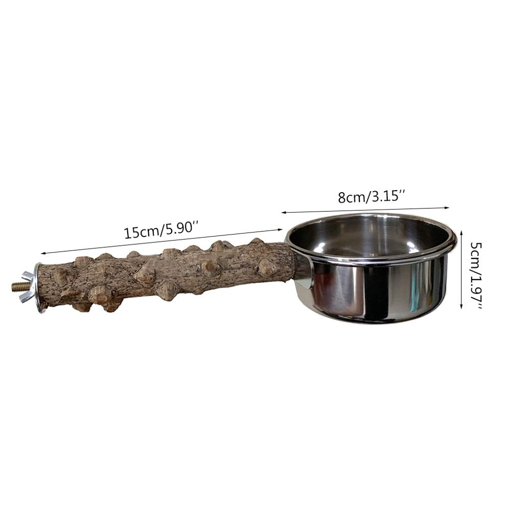 Sorrowso Parrot Bird Cage Perch Natural Wooden Stand Stick with Stainless Steel Food Dish Animals & Pet Supplies > Pet Supplies > Bird Supplies > Bird Cages & Stands Sorrowso