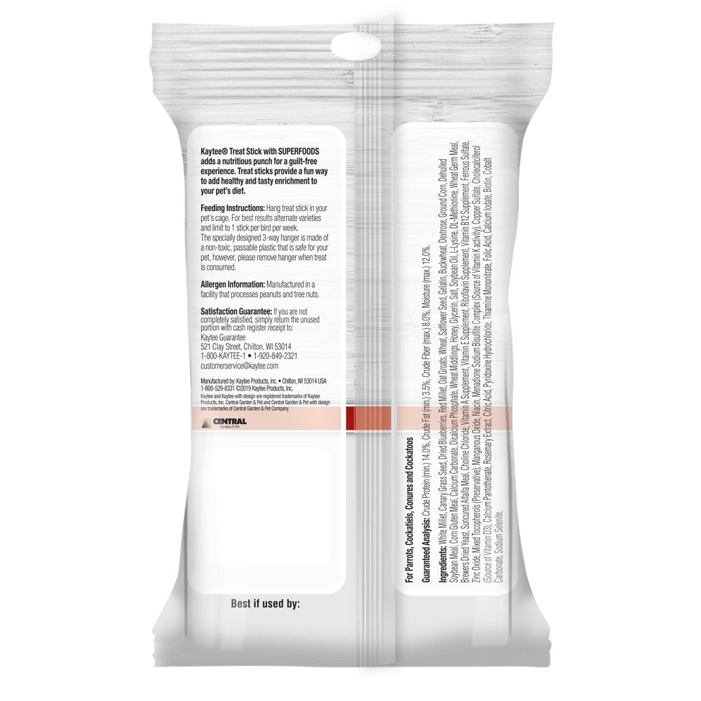 Kaytee Avian Superfood Treat Stick, Blueberry, 5.5 Ounces Animals & Pet Supplies > Pet Supplies > Bird Supplies > Bird Treats Central Garden and Pet