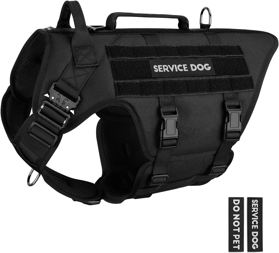 Tactical Dog Harness - PETNANNY Service Dog Vest for Large Dogs Fully Body Coverage in Training Dog Harness with 2 Reflective Dog Patches, Handle, Hook and Loop Panels, Walking Hunting Dog MOLLE Vest Animals & Pet Supplies > Pet Supplies > Dog Supplies > Dog Apparel PETNANNY Black Medium 