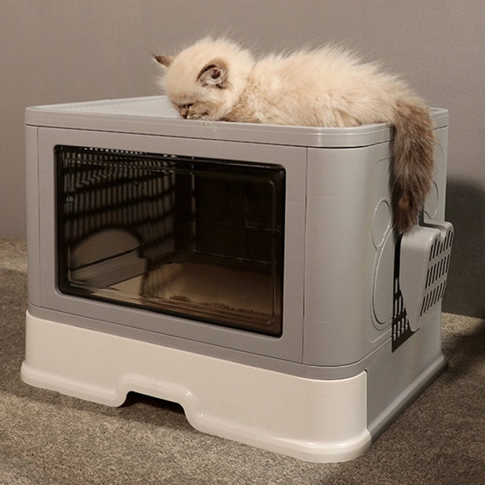 Foldable Cat Litter Box with Lid, Enclosed and Covered Litter Box to Prevent Smell, Anti-Splashing Kitty Potty with Scoop and Mat for Easy Clean, Large Top Entry Cat Toilet with Drawer Animals & Pet Supplies > Pet Supplies > Cat Supplies > Cat Litter Box Mats OT-02