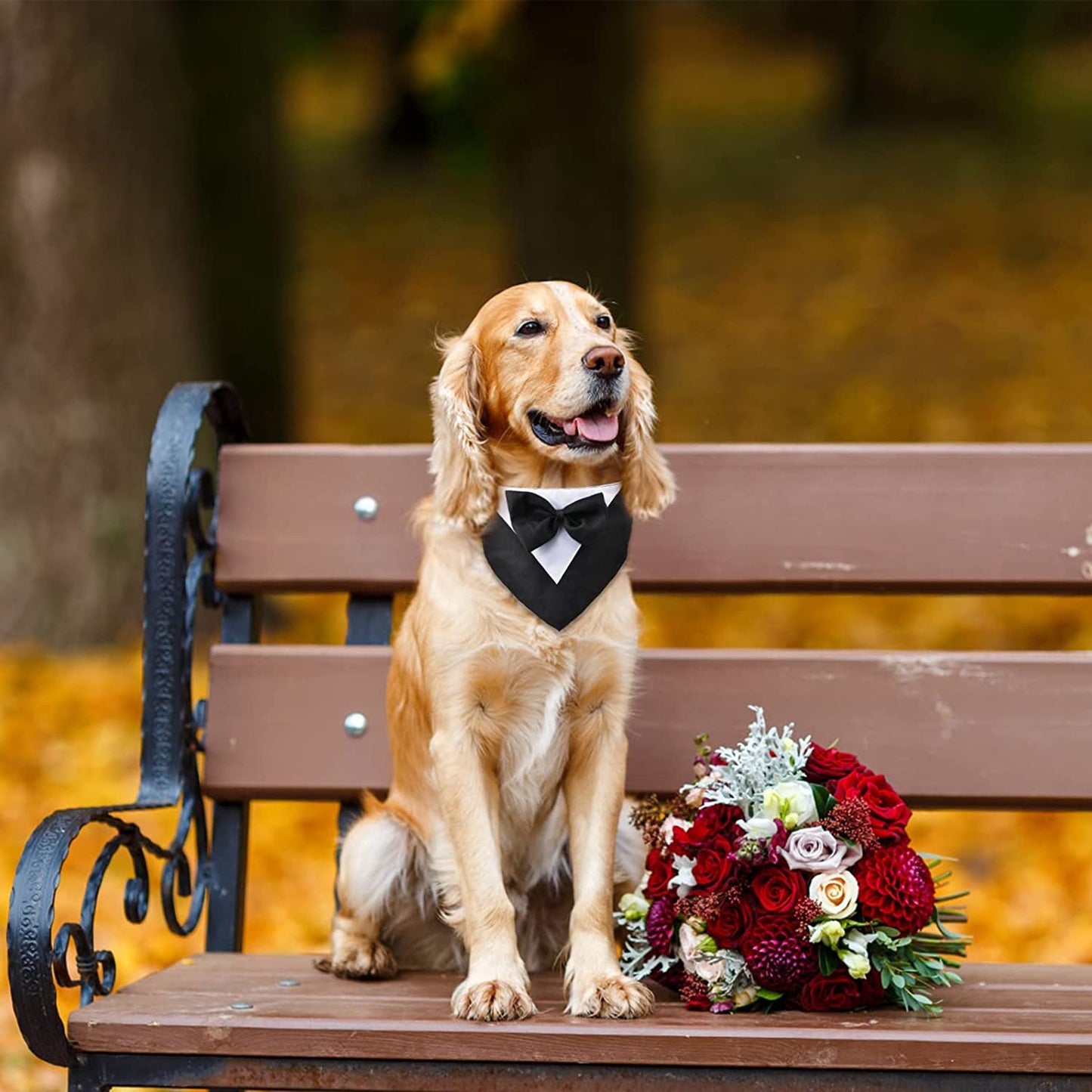 URROMA 1 PC Formal Dog Bandana Collar, Pet Tuxedo Collar with Bow Tie Dog Wedding Bowtie Collar, Black L Animals & Pet Supplies > Pet Supplies > Dog Supplies > Dog Apparel URROMA