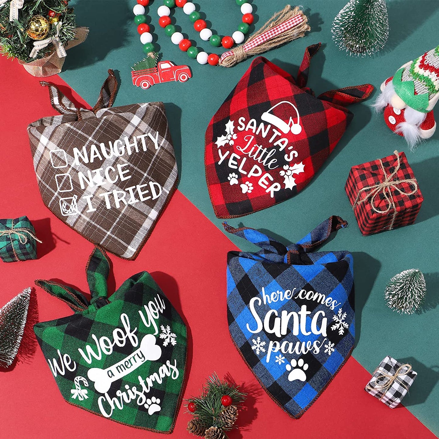 4 Pack Merry Christmas Xmas Dog Bandanas - Triangle Fall Christmas Xmas Dog Bandana Classic Plaid Pet Scarf Bibs Kerchief Gift Set Pet Holiday Accessories Decoration for Small to Large Puppy Dogs Cats Animals & Pet Supplies > Pet Supplies > Dog Supplies > Dog Apparel Remifa