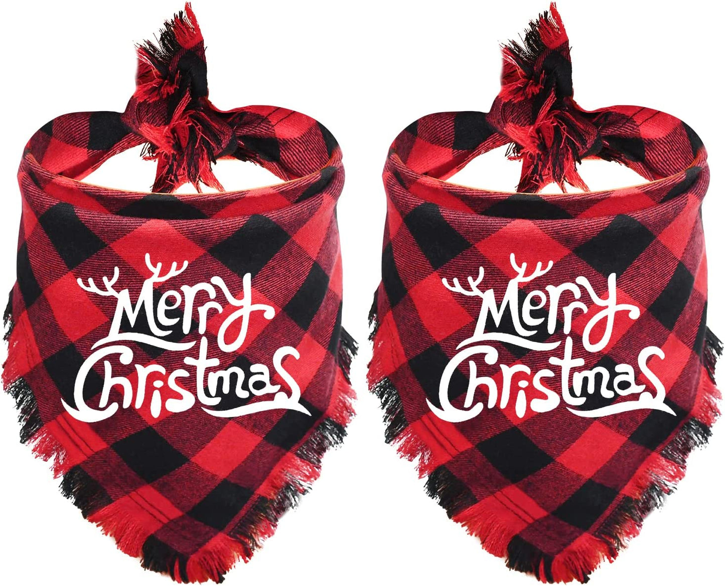 Malier 2 Pack Dog Bandana, Christmas Classic Buffalo Plaid Pattern with Tassels Edges Bandana, Pets Scarf Triangle Bibs Kerchief Bandana Costume Accessories for Small Medium Large Dogs Cats (Large) Animals & Pet Supplies > Pet Supplies > Dog Supplies > Dog Apparel Malier Red + Red Large