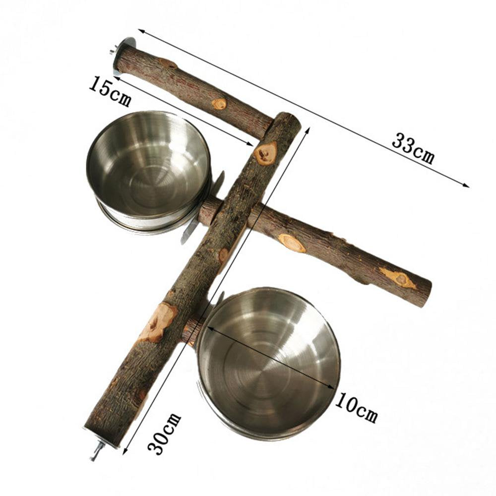 Famure Bird Standing Perch with Bowls Detachable Stainless Steel Bird Feeding Cup Birds Cage Accessories Wooden Bird Stand Feeding Cage Cups for Parakeet Cockatiels Lovebirds Budgie 1Set 2 Qualified Animals & Pet Supplies > Pet Supplies > Bird Supplies > Bird Cage Accessories Famure