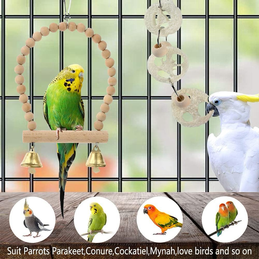 Bird Parrot Toys Swing Hanging Bird Cage Accessories Toy Perch Ladder Chewing Toys Hammock for Parakeets,Cockatiels Animals & Pet Supplies > Pet Supplies > Bird Supplies > Bird Ladders & Perches CENALL