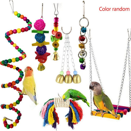 7PCS Bird Toy Kit Chewing Parrot Toys Swing Bells Hanging Bridge Wooden Standing Training Tool Random Color Animals & Pet Supplies > Pet Supplies > Bird Supplies > Bird Toys Jet Pet Discount   