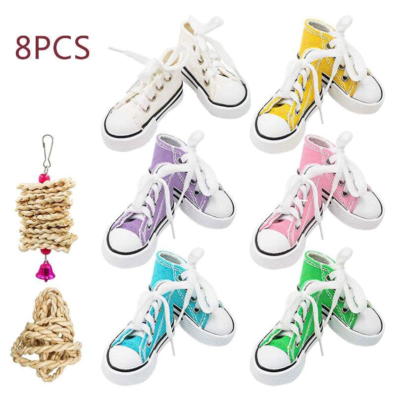 8-Pack Bird Cage Toy Parrot Sneakers Hanging Chew Toys Corn Husks Rope for Cockatiel Conure Finch Canary Lovebird Animals & Pet Supplies > Pet Supplies > Bird Supplies > Bird Gyms & Playstands SANVILY