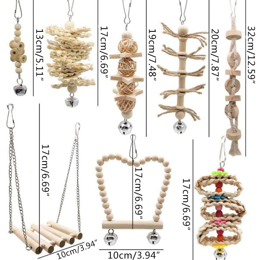 8 Pieces Bird Toys Set Parrot Swing Ladder Chewing Toy Hanging Hammock Perch with Bells for Conure Finch Mynah Lovebird Animals & Pet Supplies > Pet Supplies > Bird Supplies > Bird Ladders & Perches YMILEMY