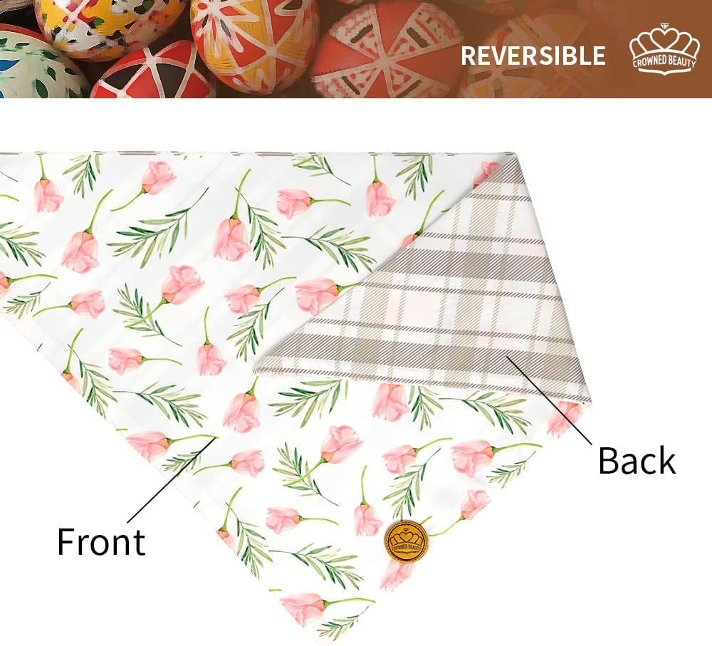 Crowned Beauty Easter Dog Bandanas Large 2 Pack, Bunnies Tulips Set, Plaid Adjustable Triangle Holiday Reversible Scarves for Medium Large Extra Large Dogs Pets Animals & Pet Supplies > Pet Supplies > Dog Supplies > Dog Apparel Crowned Beauty