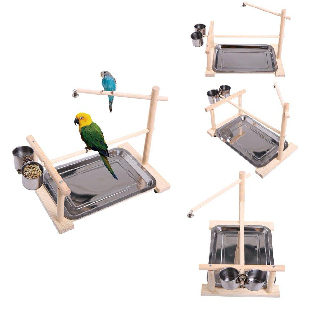 QBLEEV Parrots Playstand Bird Playground Wood Perch Gym Stand Playpen Ladder with Toys Exercise Playgym for Conure Lovebirds Animals & Pet Supplies > Pet Supplies > Bird Supplies > Bird Gyms & Playstands QBLEEV bird train stand:14.6 x 10 x 2"