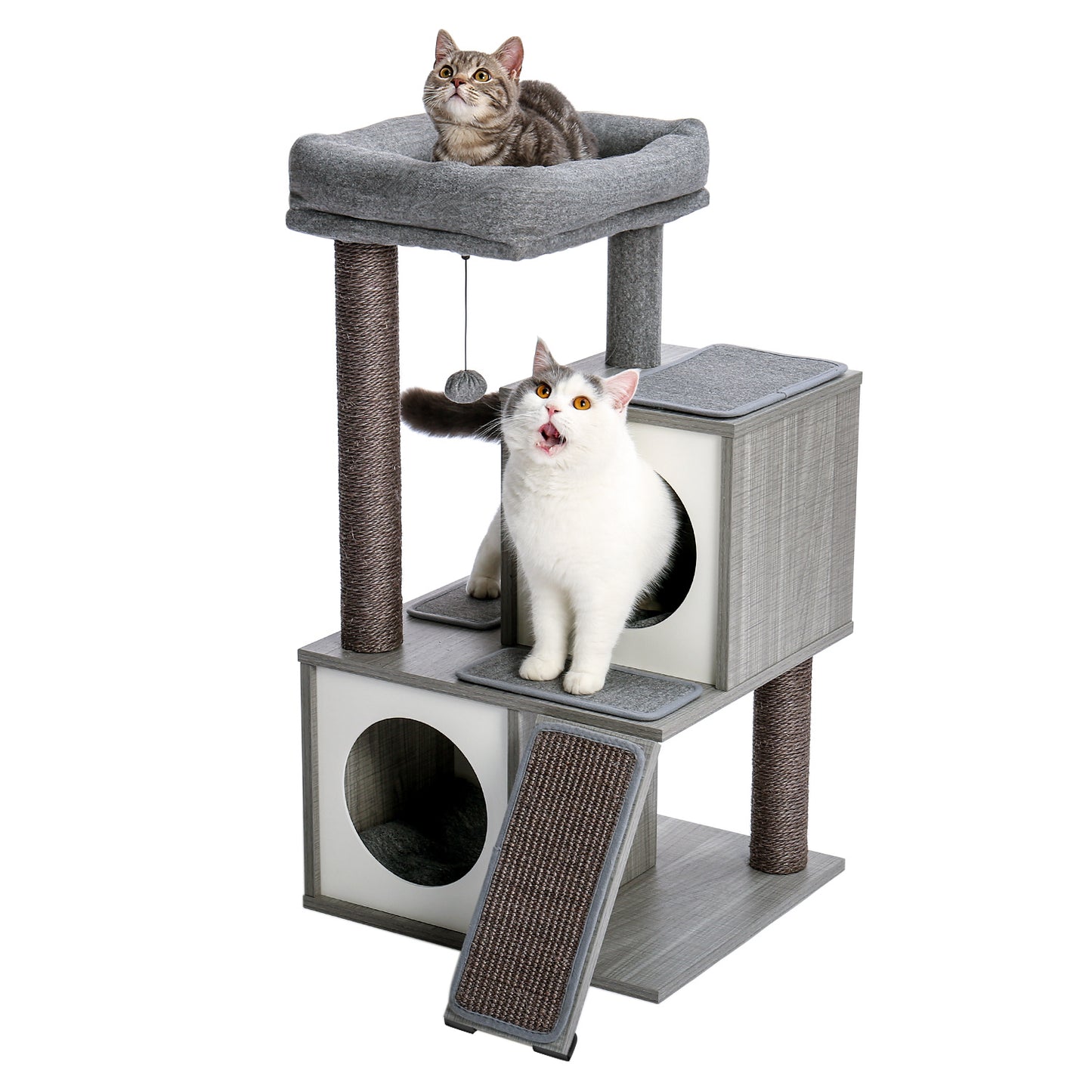 AUKFA Cat Tree Wood Cool Sisal Scratching Post Kitten Furniture Plush Condo Playhouse with Dangling Toys Cats Activity Centre Beige Animals & Pet Supplies > Pet Supplies > Cat Supplies > Cat Furniture AUKFA Gray