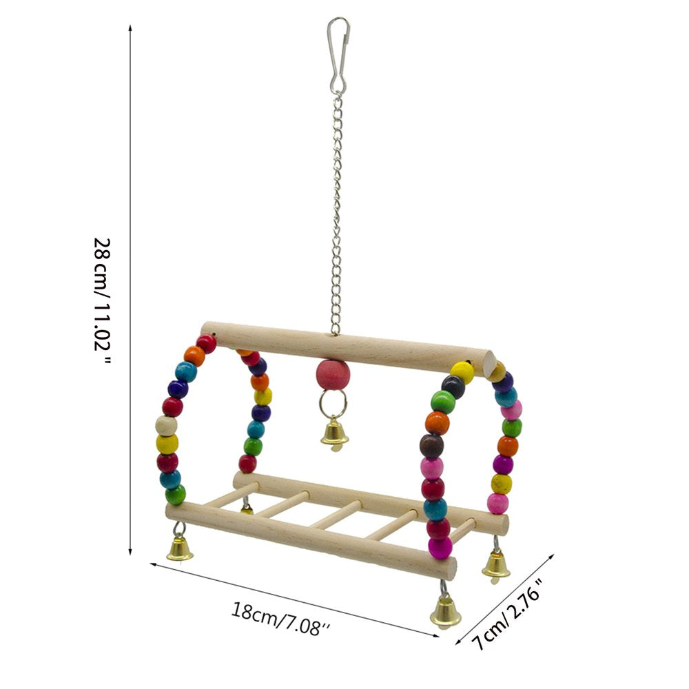 Bird Parrot Toy Hanging Bird Swing Perch Wooden Parrot Ladder Bird Cage Chew Bell Toy with Colorful Beads for Birds Cockatiel Cockatoo Lovebird Animals & Pet Supplies > Pet Supplies > Bird Supplies > Bird Ladders & Perches VHUNT