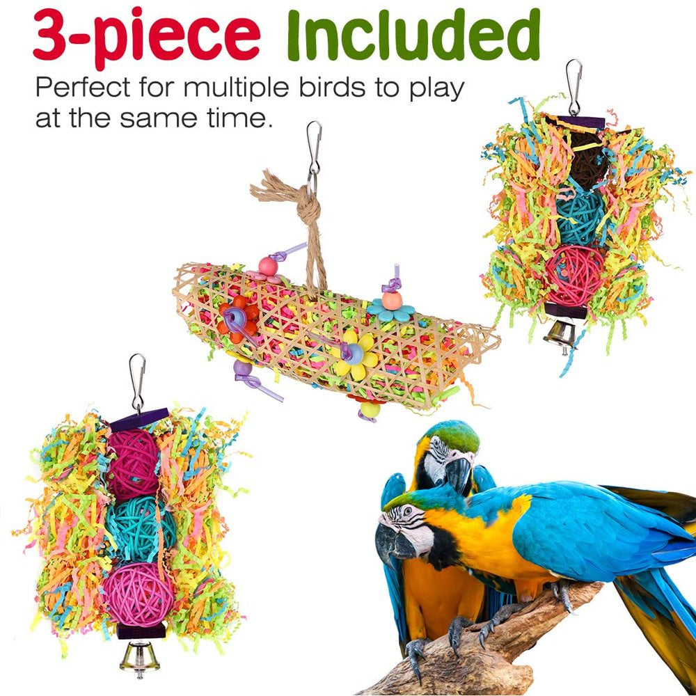 Clearance! Vavopaw 3 Pcs Cockatiel Toys, Bird Ladders Toys Hanging Pecking Perch Cage Toy for Bird,With Wooden Rattan Balls Bells for Parakeets, Cockatiels, Conures, Macaws, Finches ,Colorful Animals & Pet Supplies > Pet Supplies > Bird Supplies > Bird Ladders & Perches VavoPaw