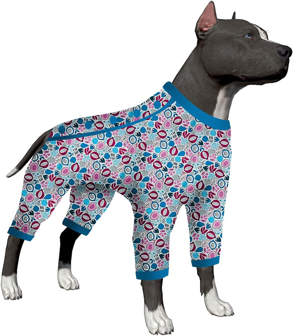 Lovinpet Large Big Dog Pajamas - Anxiety Calming Dog Onesie, Undershirt for Dog Coats, Lightweight Stretchy 4 Legged Style Large Dog Jammies, Space Animals Black Print Pet Pjs,Black XL Animals & Pet Supplies > Pet Supplies > Dog Supplies > Dog Apparel LovinPet Blue/Purple XXX-Large
