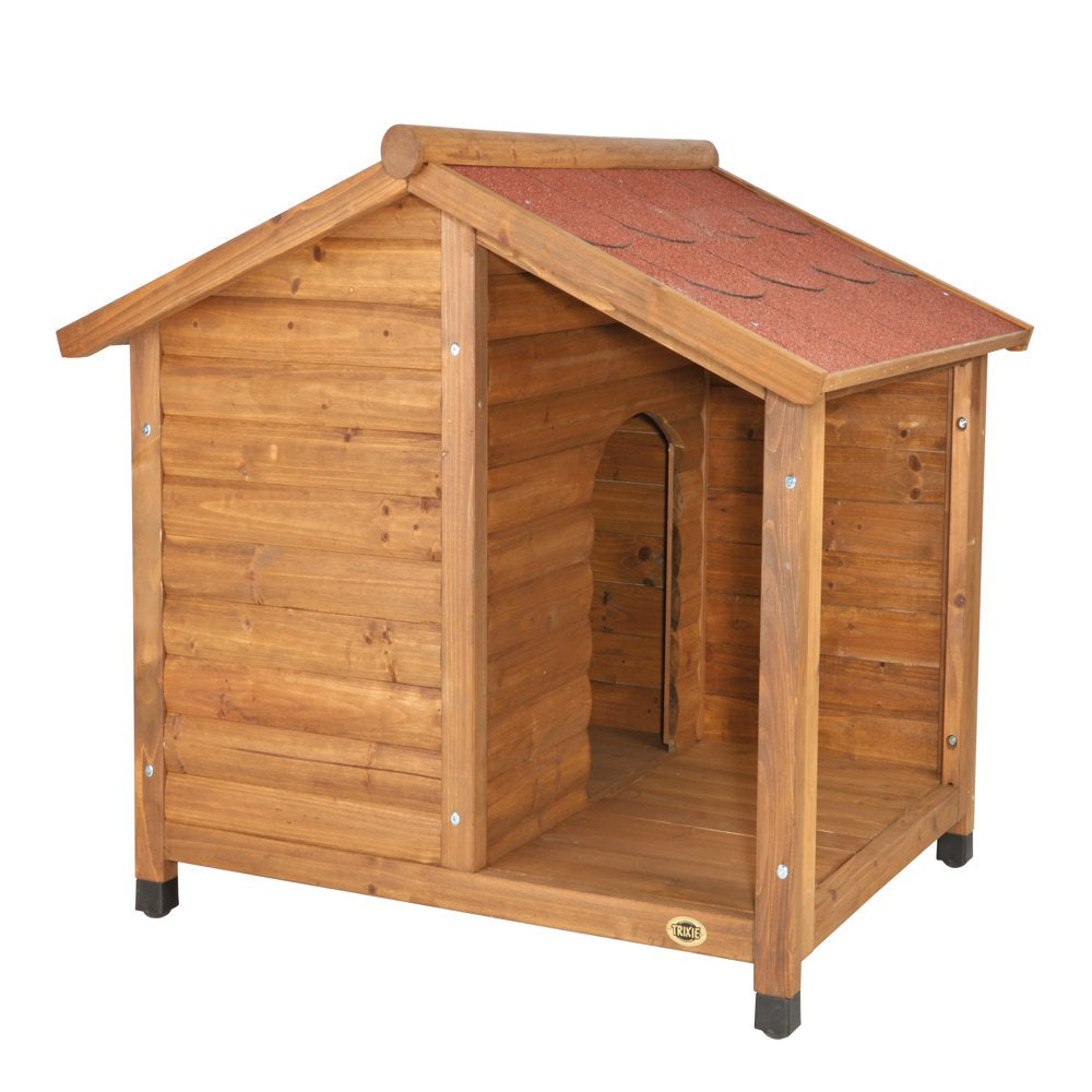 TRIXIE Natura Lodge Dog House, Covered Porch, Hinged Roof, Adjustable Legs, Brown, Small Animals & Pet Supplies > Pet Supplies > Dog Supplies > Dog Houses TRIXIE Large - (51L x 41.25W x 39.25H ")