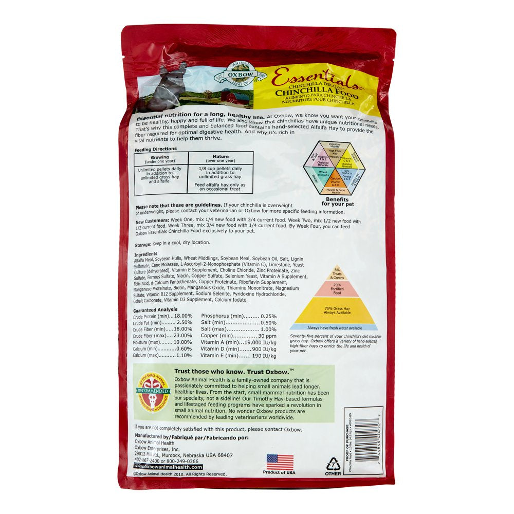 Oxbow Essentials Dry Chinchilla Food, 10 Lbs. Animals & Pet Supplies > Pet Supplies > Small Animal Supplies > Small Animal Food Mars Petcare