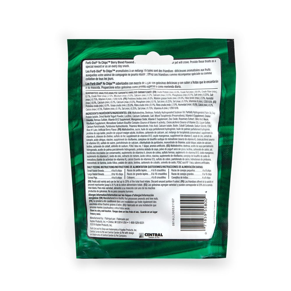 Kaytee Forti-Diet Yo Chips Rabbit/Guinea Pig Berry Flavored Treat, 3.5 Oz. Animals & Pet Supplies > Pet Supplies > Small Animal Supplies > Small Animal Food Central Garden and Pet
