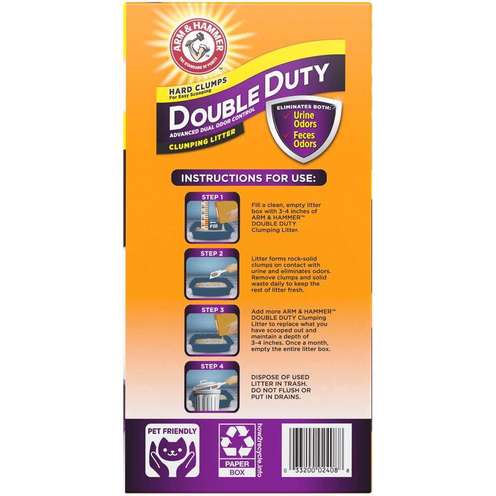 Arm & Hammer Double Duty Dual Advanced Odor Control Scented Clumping Cat Litter, 40Lb Animals & Pet Supplies > Pet Supplies > Cat Supplies > Cat Litter Church & Dwight Co., Inc.