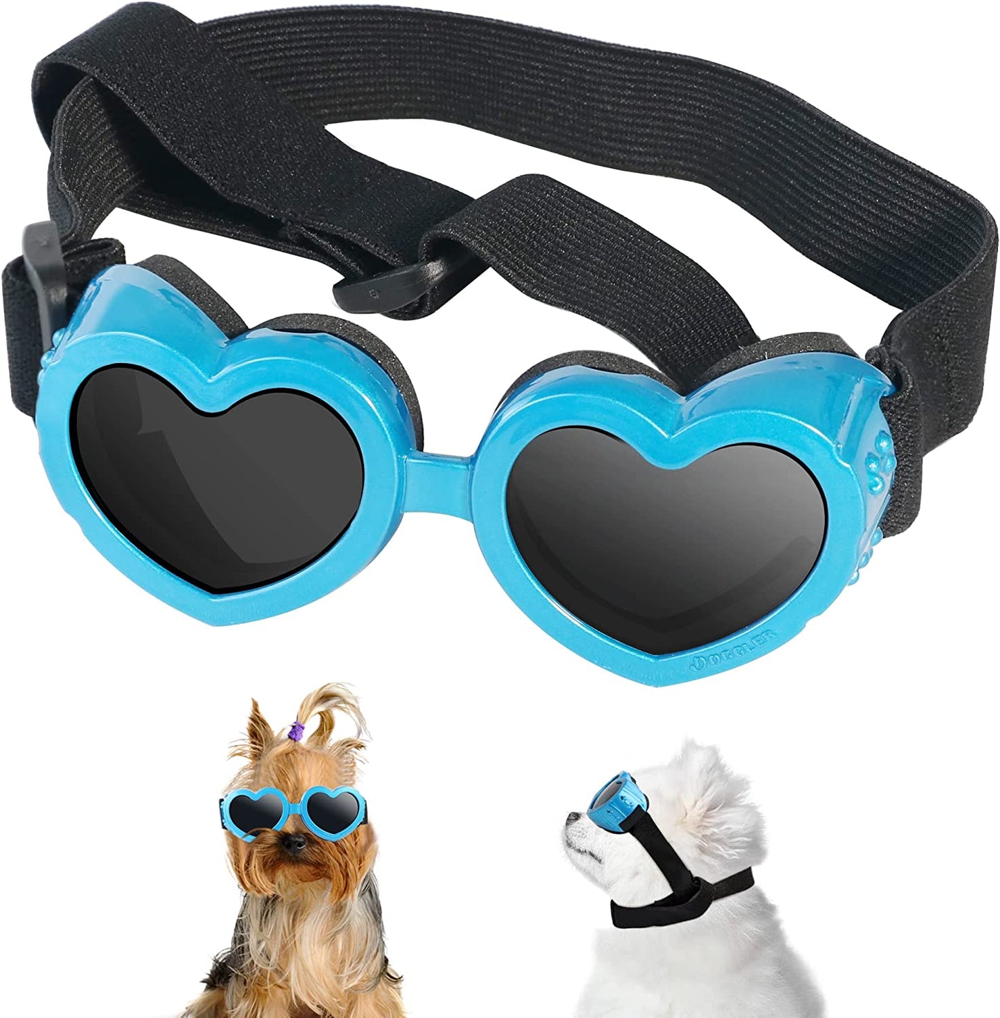 IKUSO Dog Sunglasses Small Breed,Uv Protection Dog Sunglasses with Adjustable Strap, Heart Dog Goggles for Waterproof Windproof Anti-Fog Eye Protection,Beach Accessories for Puppy (Pink) Animals & Pet Supplies > Pet Supplies > Dog Supplies > Dog Apparel ikuso blue